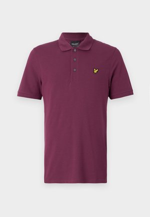 Bordeaux katoenen polo met een kraag, drie-knopen sluiting, korte mouwen en een klein geel logo op de linker borst.