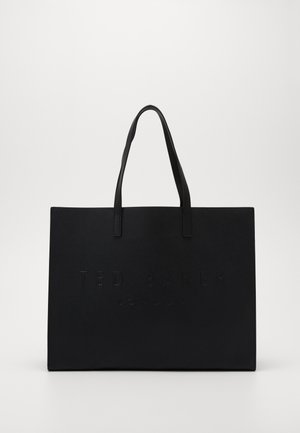 Sac fourre-tout rectangulaire noir avec deux poignées et logo "Ted Baker London" en relief sur le devant.
