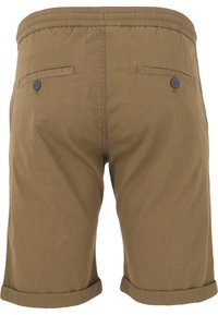Khaki-Shorts mit einer lockeren Passform, elastischem Bund und umgeschlagenen Säumen. Verfügt über zwei Gesäßtaschen mit Knopfverschluss. Glatte Stoffstruktur.