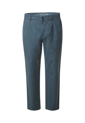 Blaue Herren-Casual-Hosen mit Frontknopf und Reißverschluss, Seitentaschen, Gürtelschlaufen und markenbeständigem innerem Bund.