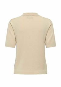 Šviesiai rudas trumpa rankovė polo marškinėliai, mezginio audinys, klasikinė apykaklė, tiesi hemline, minimalus detalizavimas, minkšta tekstūra, skirti kasdieniam dėvėjimui.