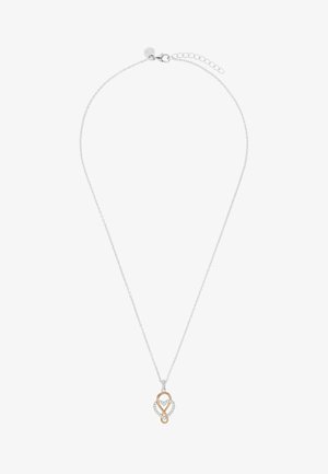 Delicate zilveren ketting met een hartvormige hanger met verweven rosegoud en diamanten accenten.