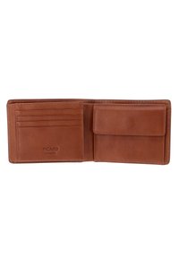 Brown leather wallet featuring multiple card slots, a coin pocket, and embossed "PICARD GERMANY" branding. Smooth texture, minimalist design.