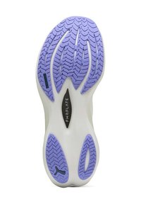 Witte sneakerzool met een paarse rubberen loopvlak voorzien van golvende patronen, aangevuld met een centrale zwarte PWRPLATE detail voor ondersteuning.