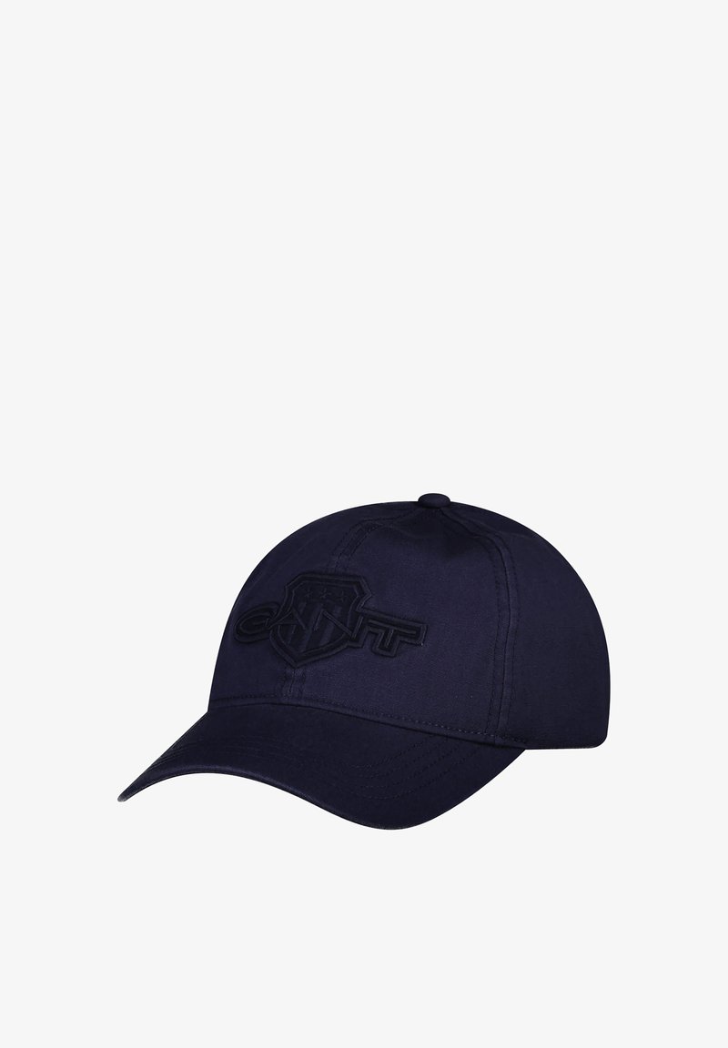 Φούτερ μπλε μπέιζμπολ καπέλο με κυρτό γείσο που φέρει κεντημένο λογότυπο με ασπίδα και στυλιζαρισμένα γράμματα μπροστά.