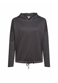 Hoodie lungo a maniche, di colore grigio scuro, con un fondo regolabile tramite cordini, caratterizzato da una vestibilità comoda e un tessuto morbido. Design semplice con cappuccio e dettagli di cucitura discreti.