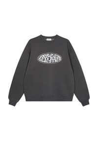 Sweatshirt gris en coton, avec un col rond et des manches longues. Affiche le graphisme "RÉALITÉS INVISIBLES" en blanc à l'avant.