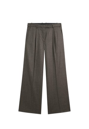 Helle-Hosen in dunkelgrauem Stoff mit strukturiertem Finish, featuring ein gefalteter Front und Seitentaschen. Maßgeschneiderte Bunddetail.