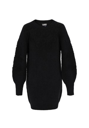 Czarny dziany sweter z długimi, teksturowanymi rękawami balonowymi i prążkowanymi mankietami. Posiada okrągły dekolt oraz lekko oversize'owy krój.