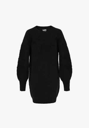 Czarny dziany sweter z długimi, teksturowanymi rękawami balonowymi i prążkowanymi mankietami. Posiada okrągły dekolt oraz lekko oversize'owy krój.