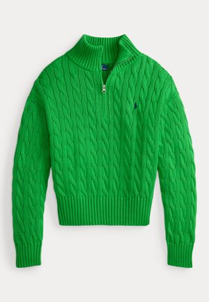 CABLE-KNIT COTTON QUARTER-ZIP SWEATER - Pullover - palm green