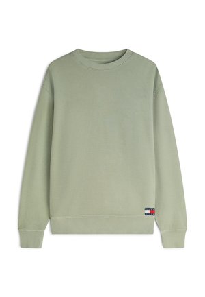 Svetlozelená mikina s dlhým rukávom a okrúhlym výstrihom, vyrobená z waflového úpletu, s rebrovanými manžetami a lemom, ozdobená malou obdĺžnikovou nášivkou s logom pri leme.