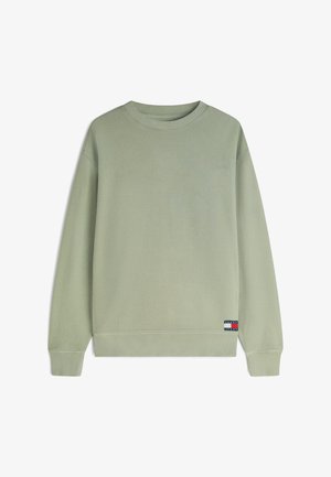 Svetlozelená mikina s dlhým rukávom a okrúhlym výstrihom, vyrobená z waflového úpletu, s rebrovanými manžetami a lemom, ozdobená malou obdĺžnikovou nášivkou s logom pri leme.