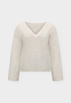 VILA, VILIGA V-NECK TOP - Džemper - birch/white allysum