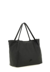Borsa tote nera realizzata in pelle liscia. Caratterizzata da doppio manico e un logo del brand discreto sul davanti. Design semplice e spazioso senza ulteriori decorazioni.