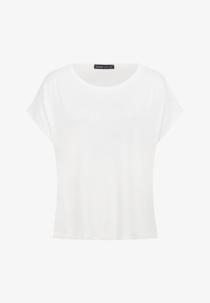 Effen wit blouse met korte mouwen, ronde halslijn en een ontspannen pasvorm, met het label "Cloud Five" in de binnenkraag.