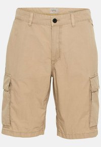 Short cargo kaki avec bouton et fermeture éclair à l'avant, passants pour ceinture et deux poches latérales à rabat, étiqueté regular fit par Camel Active.