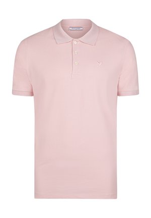 Lyserød polo skjorte lavet af bomuld, med krave og tre-knaps lukning. Broderet logo på brystet. Korte ærmer.