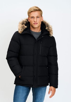 PADDED WITH FAUX FUR TRIM HOOD - Chaqueta de invierno - black