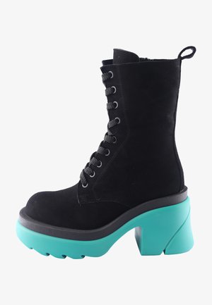ANTRAKTO - Platform ankle boots - black turquoise