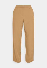 Beige kalhoty s dokonale padnoucím střihem, s rovnými nohavicemi, hladkým předním dílem a dvěma bočními kapsami pro čistý, minimalistický vzhled.