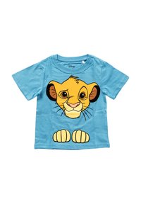 Maglietta blu per bambini con il viso sorridente di Simba e le zampe del Re Leone della Disney sul davanti.