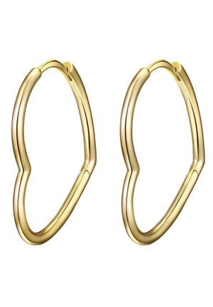 Goldfarbene Metallohrringe in Herzform mit glatter Oberfläche und dünnem Design. Mit Scharnierverschluss für einfachen Tragekomfort.