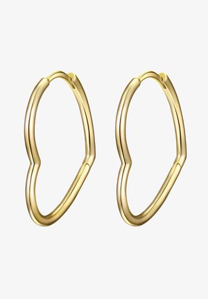 Goldfarbene Metallohrringe in Herzform mit glatter Oberfläche und dünnem Design. Mit Scharnierverschluss für einfachen Tragekomfort.