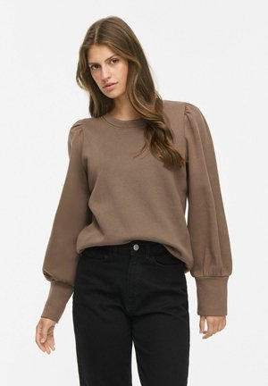 VILA, LONG SLEEVED SWEATSHIRT VIVERA ROUND NECK - Sweatshirt - brown