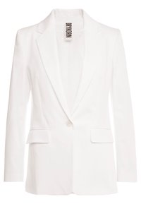 Blazer bianco sartoriale con rever a lancia, chiusura con un bottone e due tasche frontali. Realizzato in tessuto liscio con un design pulito.