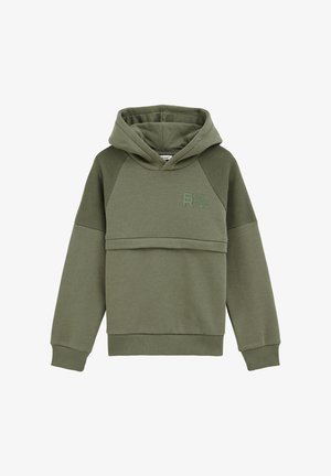 Zeleno, kapuco s kapuco z teksturiranimi raglan rokavi. Ima sprednji žep in embosirano znamenje s podrobnostmi. Narejena iz mehkega, raztegljivega materiala.