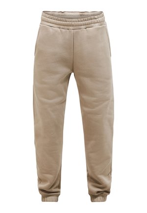 Beige Jogginghose aus Fleece mit elastischem Bund und Bündchen, Seitentaschen und lockerem Schnitt.