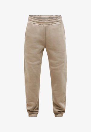 Beige Jogginghose aus Fleece mit elastischem Bund und Bündchen, Seitentaschen und lockerem Schnitt.