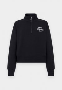 Μαύρο cropped φούτερ με μακριά μανίκια, γιακά με μισό φερμουάρ και λευκό κείμενο "nike athletics" με λογότυπο swoosh στο αριστερό στήθος.