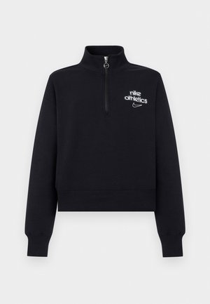 Μαύρο cropped φούτερ με μακριά μανίκια, γιακά με μισό φερμουάρ και λευκό κείμενο "nike athletics" με λογότυπο swoosh στο αριστερό στήθος.