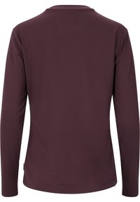Langarmshirt in dunklem Burgunderrot, aus glattem, elastischem Material gefertigt. Hat einen runden Ausschnitt und ein tailliertes Design ohne sichtbare Hardware.