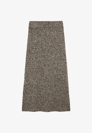 Strikket blyantnederdel lavet af et tekstureret stof i grå nuancer, med en tætsiddende talje og en lige silhuet.