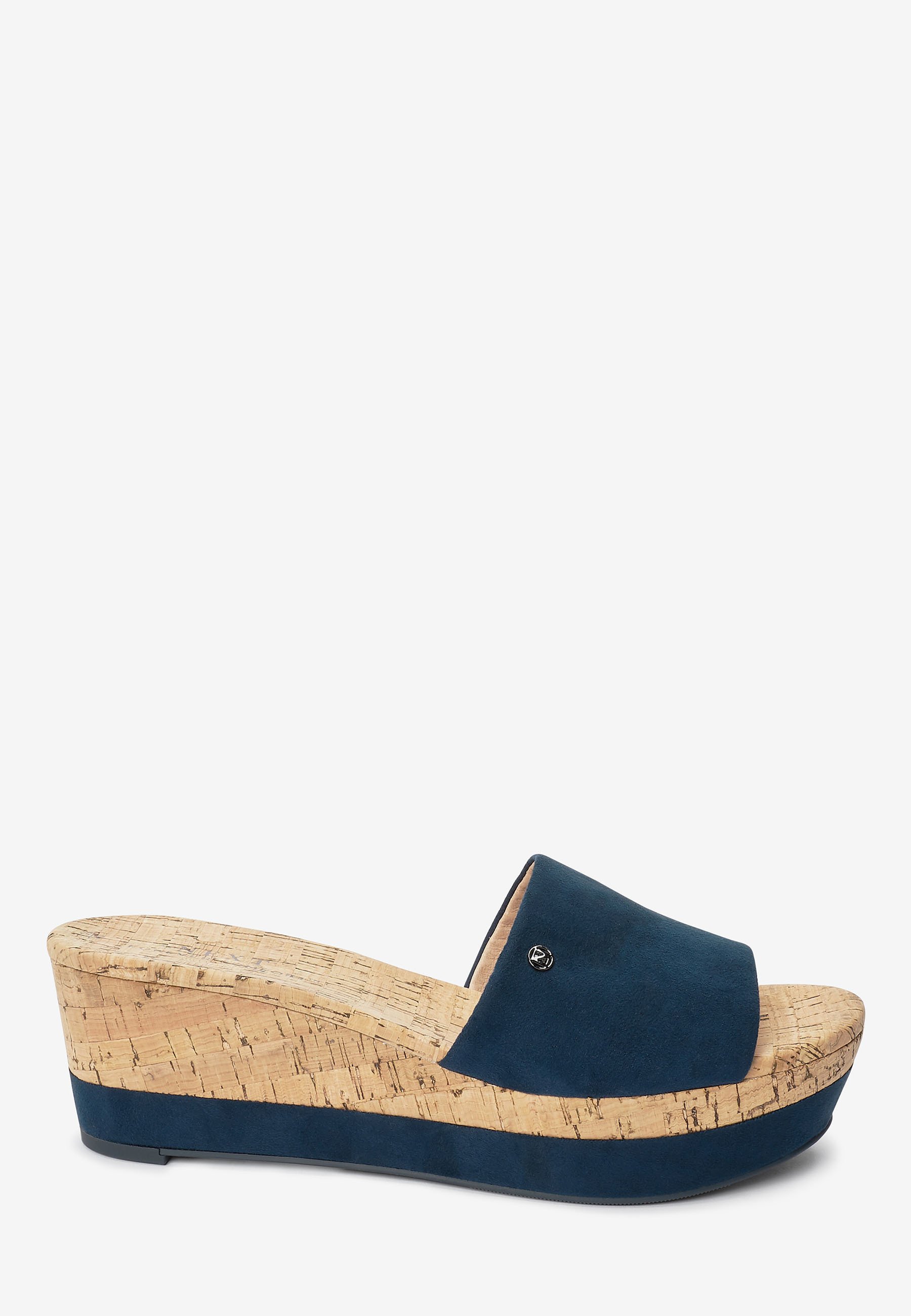 navy wedge mules