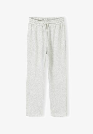 Heledad hallid dressipüksid, millel on elastne vöökoht ja nahanöör, sirge säärega lõige ja pehme kangatunne.