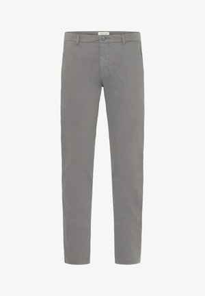 Harmaat puuvillahousut kapealla housuleikkauksella, etutaskuilla ja nappisuljennalla. Silkkinen rakenne klassisella designilla, sopii arkikäyttöön.