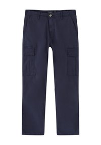 Marine cargobroek met een ontspannen pasvorm, gemaakt van katoen. Voorzien van twee zijzakken en twee grote cargozakken met klepsluitingen.
