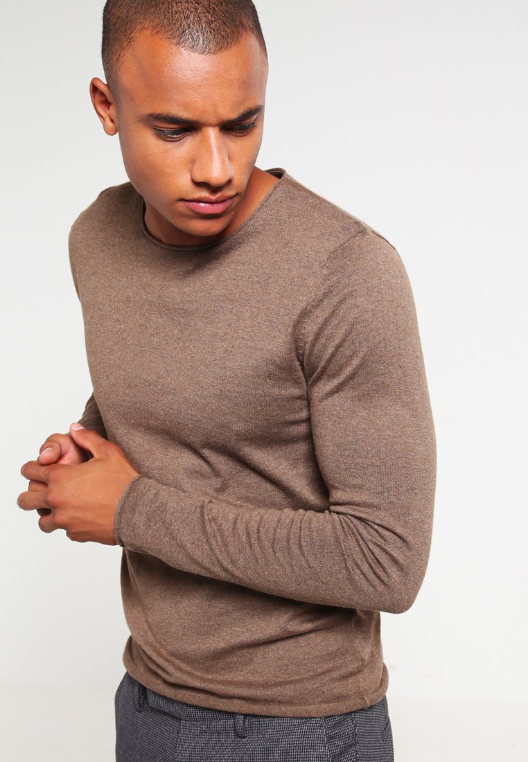 Selected Homme SLHDOME CREW NECK - Jumper - caribou/mottled beige ...