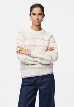 Pieces PCNELIA LS O-NECK BC - Džemperis - birch/pink/purple