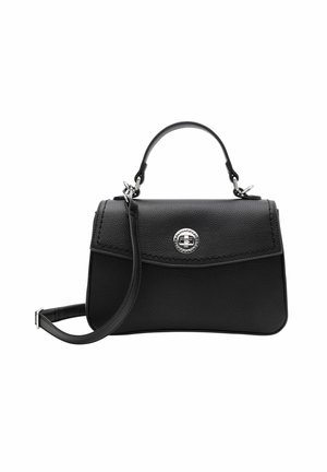 Borsa a tracolla in pelle nera con finitura testurizzata, forma strutturata, manico corto e tracolla. Dotata di accessori in argento e chiusura a scatto.