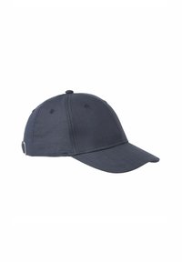 Casquette bleu marine avec une couronne structurée, une visière courbée et une boucle en métal ajustable à l'arrière. Fabriquée en tissu lisse avec une texture subtile.