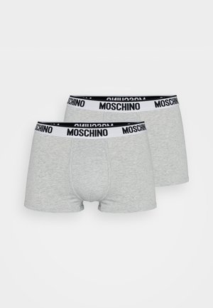 Szürke pamut boxer alsók fekete-fehér márkázott derékrésszel, amelyen a "MOSCHINO" felirat látható. Puha tapintású és testhezálló kialakítás. Két párból álló szett.