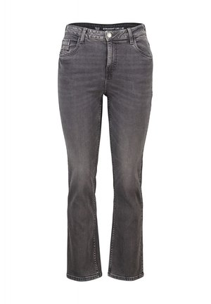 Grijze straight-leg jeans met een klassieke vijf-pocketontwerp, gemaakt van denimstof, met subtiele vervaging en contrasterende stiksels.