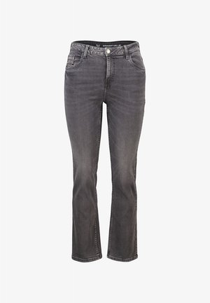 Grijze straight-leg jeans met een klassieke vijf-pocketontwerp, gemaakt van denimstof, met subtiele vervaging en contrasterende stiksels.
