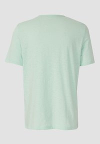 Licht muntgroen T-shirt met korte mouwen, gemaakt van zacht stof, met een klassieke ronde hals en een effen, gestructureerde afwerking.
