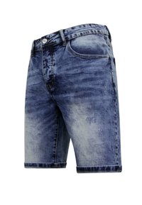 Denim shorts in een vervaagde blauwe wassing met een klassieke snit. Beschikt over vijf zakken, een metalen knoopsluiting en gestikte details langs de naden.